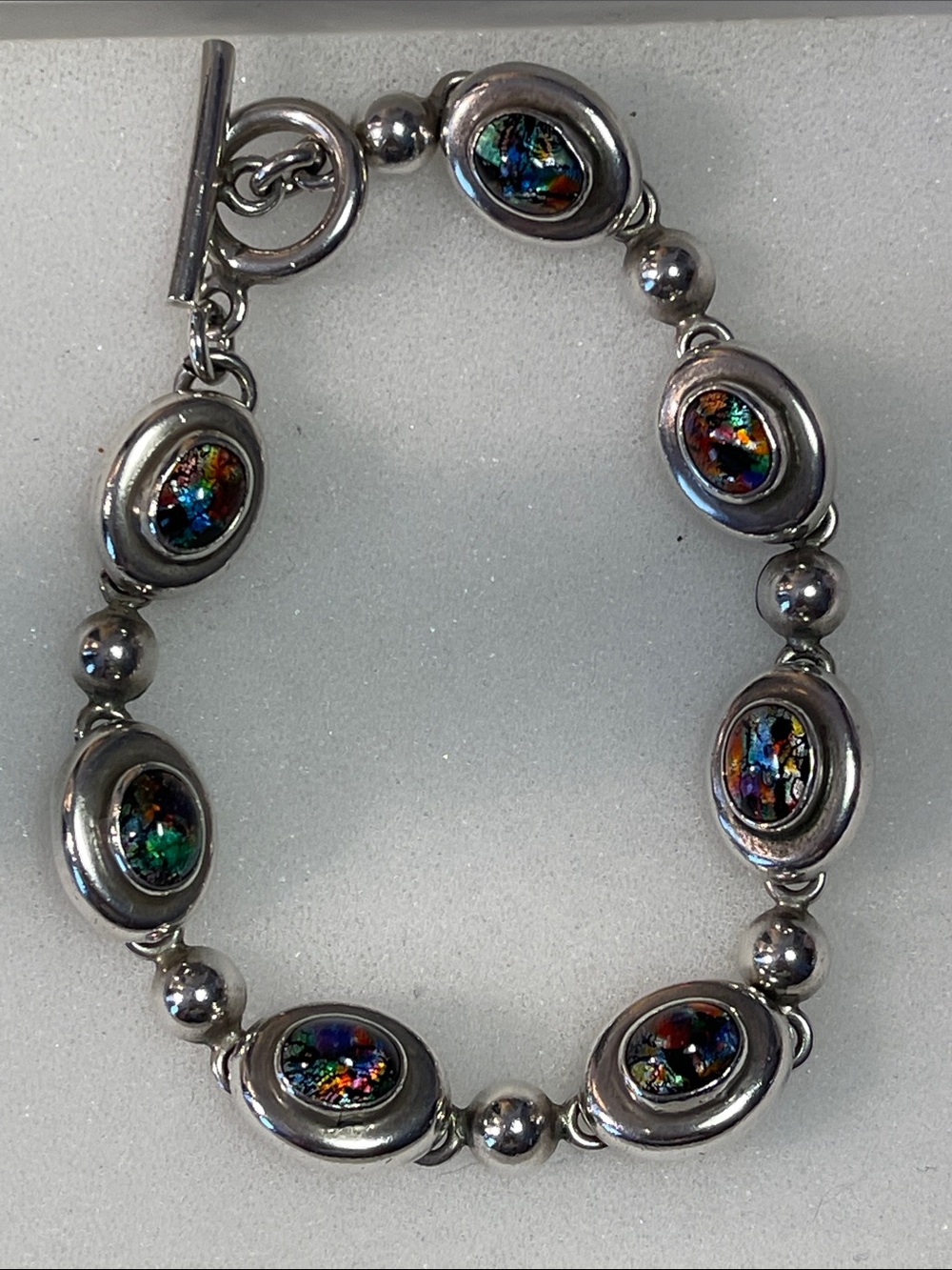 925 Dichroic Glass cabochon bracelet (made in Mexico) - measures 7.25 on cone